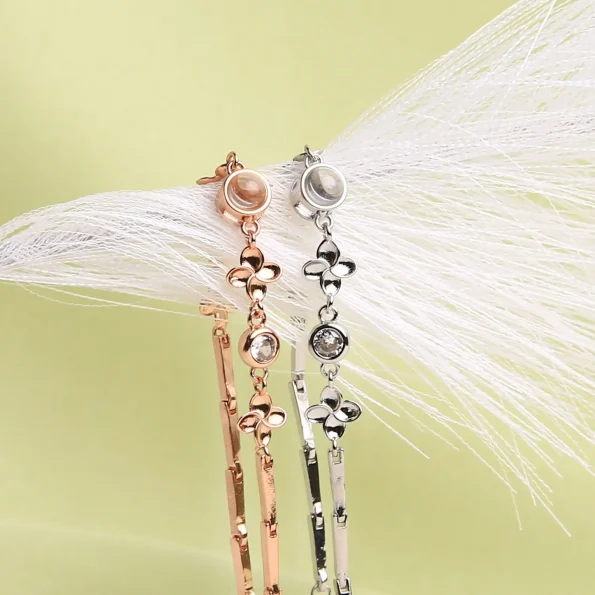 Group collection of zircon photo bracelets in silver and rose gold