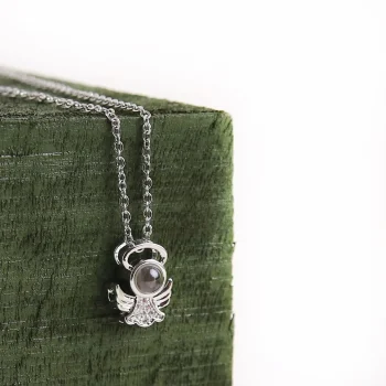 Silver angel necklace with a hidden photo locket, gift for holding cherished moments