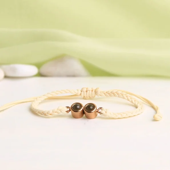 Beige double pendant rope bracelet – personalized photo keepsake