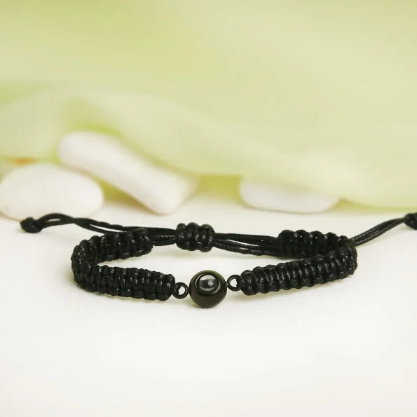 Black braided rope photo bracelet – unique gift for birthdays or anniversaries