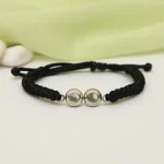 double pendant braided photo bracelet black rope