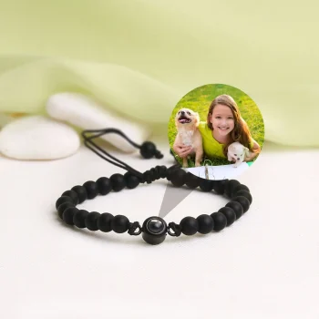 Black frosted stone photo projection bracelet – stylish custom jewelry for meaningful moments