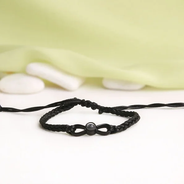 Black infinity photo bracelet – personalized memory jewelry, perfect for any occasion