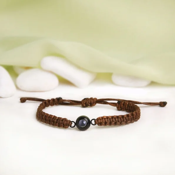 rown braided rope photo bracelet – custom memory charm, perfect for sentimental gifts