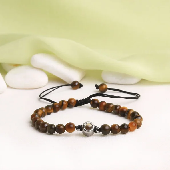 Brown frosted stone photo projection bracelet – custom keepsake, ideal for birthdays