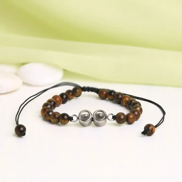 Brown frosted stone projection bracelet with double pendants – custom memory jewelry