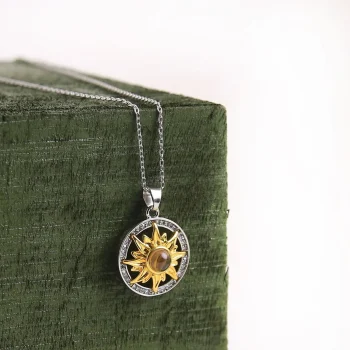 Close-up of classic sunflower projection necklace – detailed shot showcasing elegant design