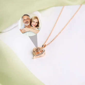 Rose gold icy heart necklace – elegant custom photo pendant, a thoughtful gift