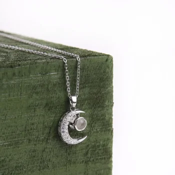 Silver moon photo necklace – custom keepsake for meaningful memories