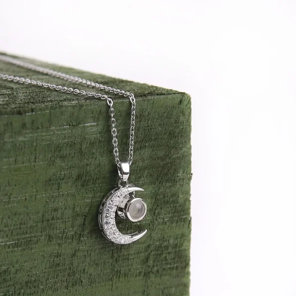 Silver moon photo necklace – custom keepsake for meaningful memories
