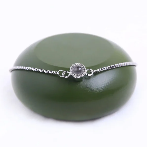 Silver petite halo bracelet with white zircon stones – personalized photo keepsake, perfect for capturing cherished memories