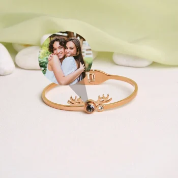 Stylish rose gold deer antler photo bracelet with a modern touch