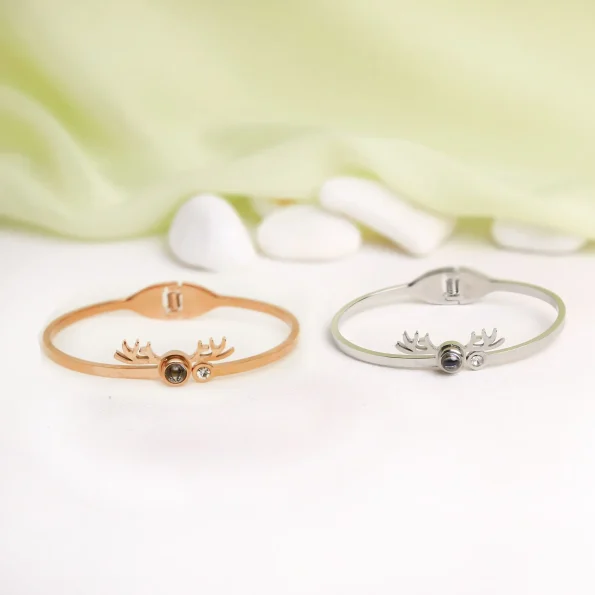Group of deer antler photo bracelets in silver and rose gold