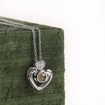 Silver double love necklace with hidden photo locket, perfect for beautiful memories