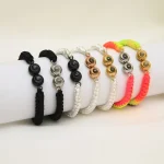 double pendant braided photo bracelet black rope
