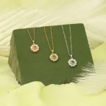 silver photo flower necklace delicate heart charms