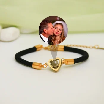 Gold heart bound photo bracelet, combining elegance with everyday wear