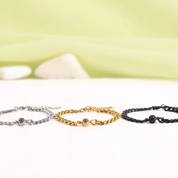 Group of silver, gold, and black Cuban photo bracelets – personalized jewelry collection, ideal for gifts