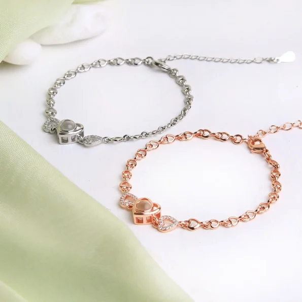 Collection of heart zircon bracelets in silver and rose gold for versatile style