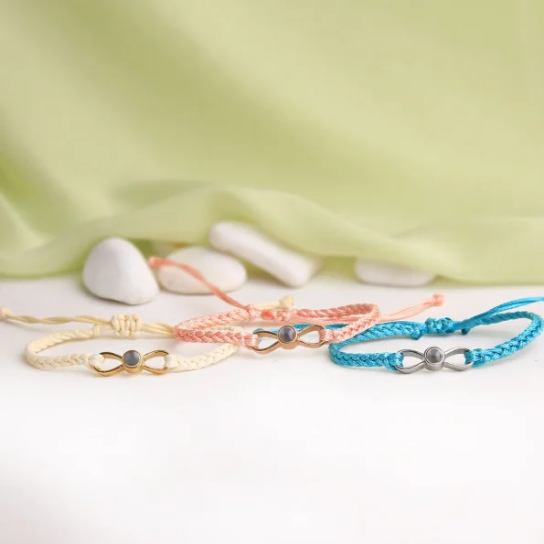 Group of infinity photo bracelets – personalized jewelry in various colors for special occasions