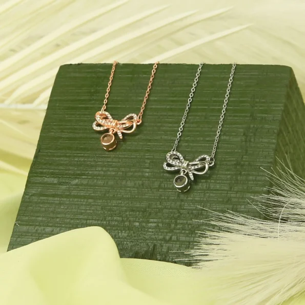 Group of knot necklaces in silver and rose gold, a stylish collection