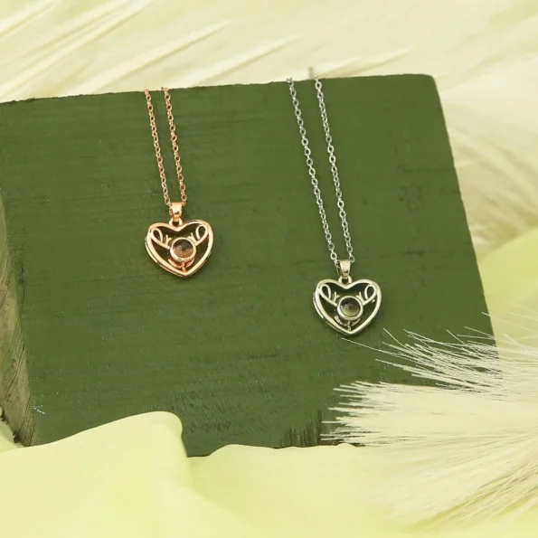 Collection of heart deer necklaces in silver and rose gold for versatile style
