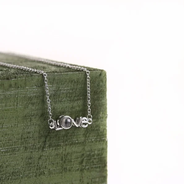 Classic silver love photo locket necklace with a personal message