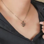 heart deer necklace silver photo charm