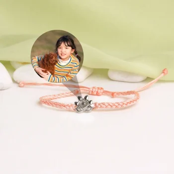 Playful pink pet paw photo bracelet for a soft, feminine style
