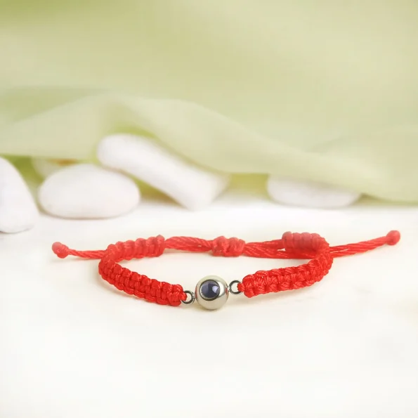 Red braided rope photo bracelet – personalized keepsake for special moments