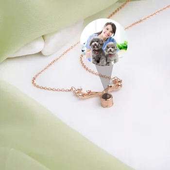 Modern rose gold antler necklace with hidden picture