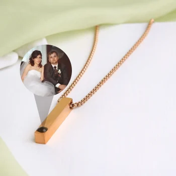 Rose gold bar picture necklace, a stylish keepsake for men