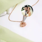 silver photo flower necklace delicate heart charms