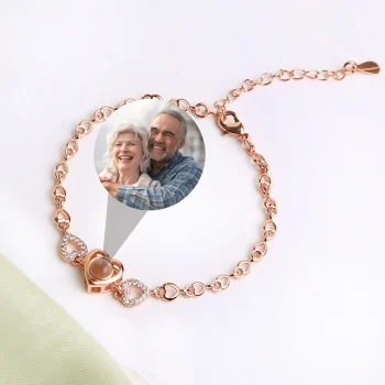 Rose gold heart zircon bracelet with hidden photo, perfect for a stylish look