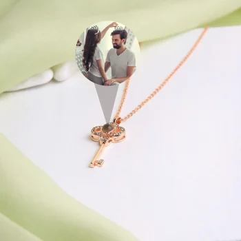 Rose gold key pendant with secret photo inside
