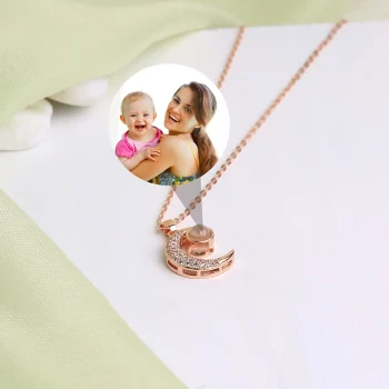 Rose gold moon photo necklace – personalized sentimental gift, perfect for special occasions