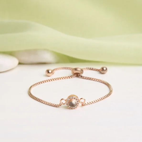 Rose gold petite halo photo bracelet – unique personalized keepsake
