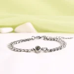 silver cuban photo projection bracelet men