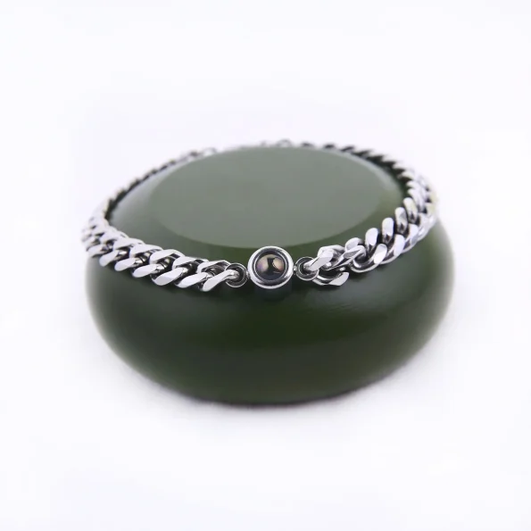 Silver Cuban photo bracelet – custom memory charm, perfect for anniversaries or special keepsakes