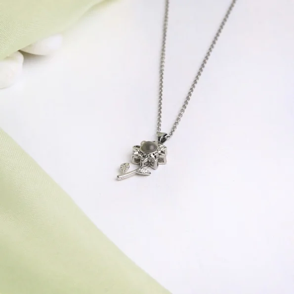Silver sunflower pendant necklace with hidden photo, elegant and meaningful
