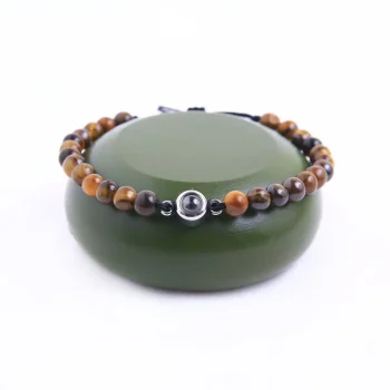 Tiger’s eye frosted stone photo projection bracelet – personalized jewelry featuring a custom photo, perfect for holding cherished memories