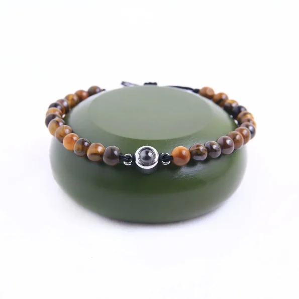 Tiger’s eye frosted stone photo projection bracelet – personalized jewelry featuring a custom photo, perfect for holding cherished memories