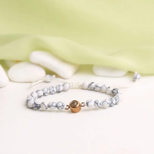 White frosted stone photo projection bracelet – elegant keepsake