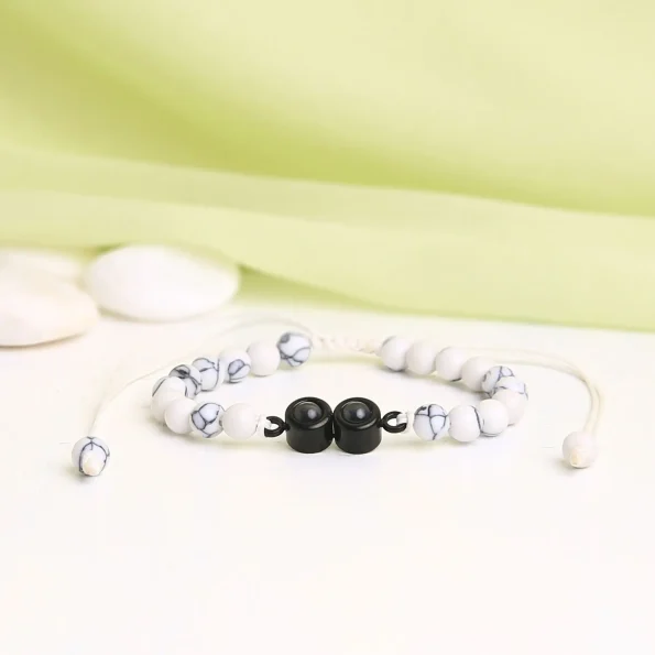 White frosted stone projection bracelet with double pendants – elegant personalized keepsake