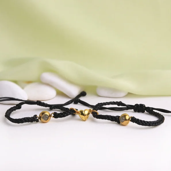 Bold black set of 2 photo bracelets, a classic tribute to love, friendship, or treasured moments.