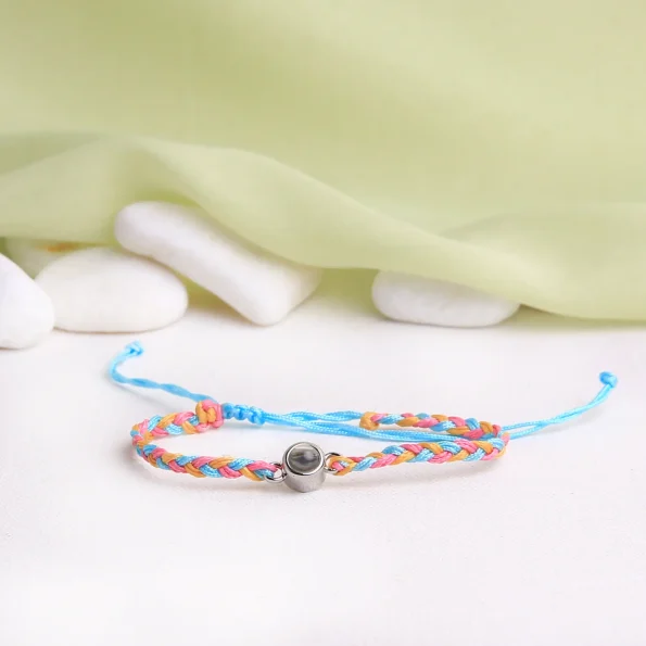 Rainbow wave photo rope bracelet, a vibrant accessory that carries your most cherished memories close.