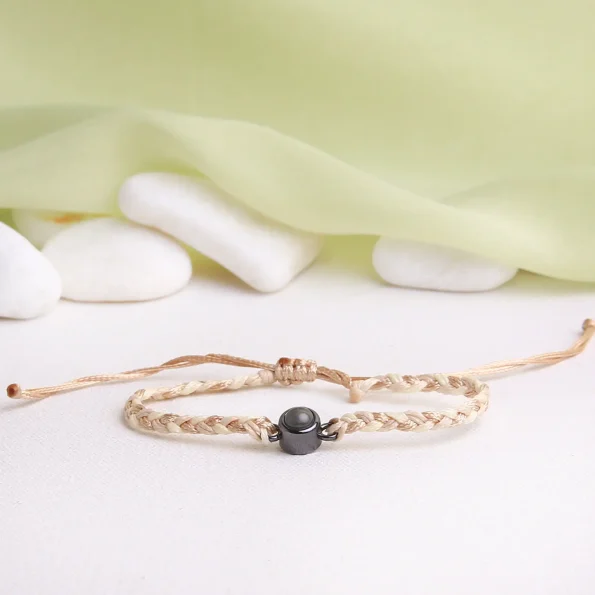 Natural nostalgia photo rope bracelet, designed to hold your cherished memories with a personal touch.