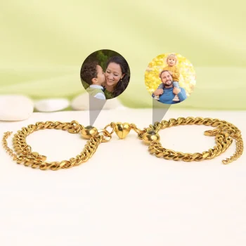 Set of 2 gold Cuban photo bracelets featuring a hidden projection, a perfect blend of style and sentiment.