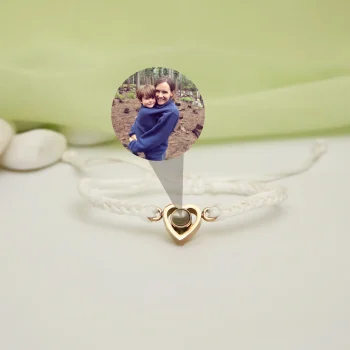 White rope heart bracelet featuring a hidden photo, a meaningful and stylish keepsake.